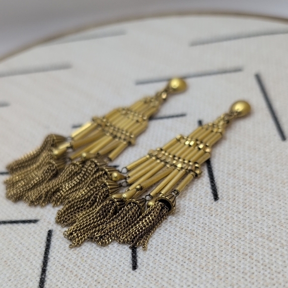 J. Crew Gold Chandelier Earrings with Tassel Fringe - Picture 2 of 5